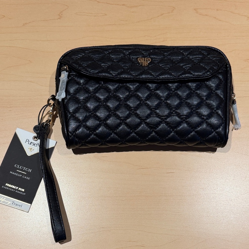PurseN Elegant Black Quilted Clutch